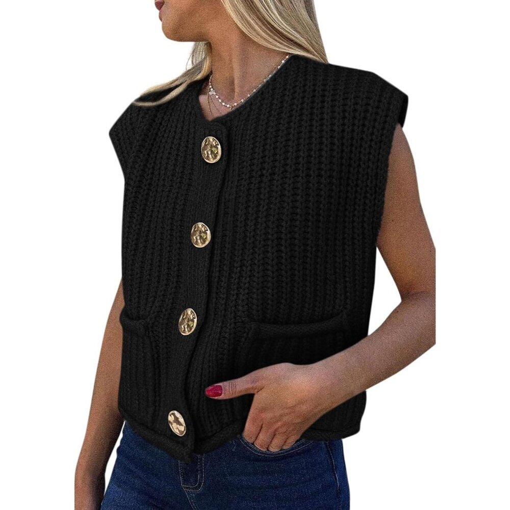 Women's Cotton Blend Summer Sweater Vest Cropped Sleeveless Cardigan